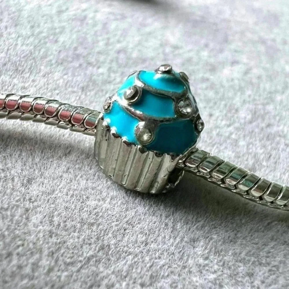 Teal‎ Cupcake Charm Bead fits Pandora